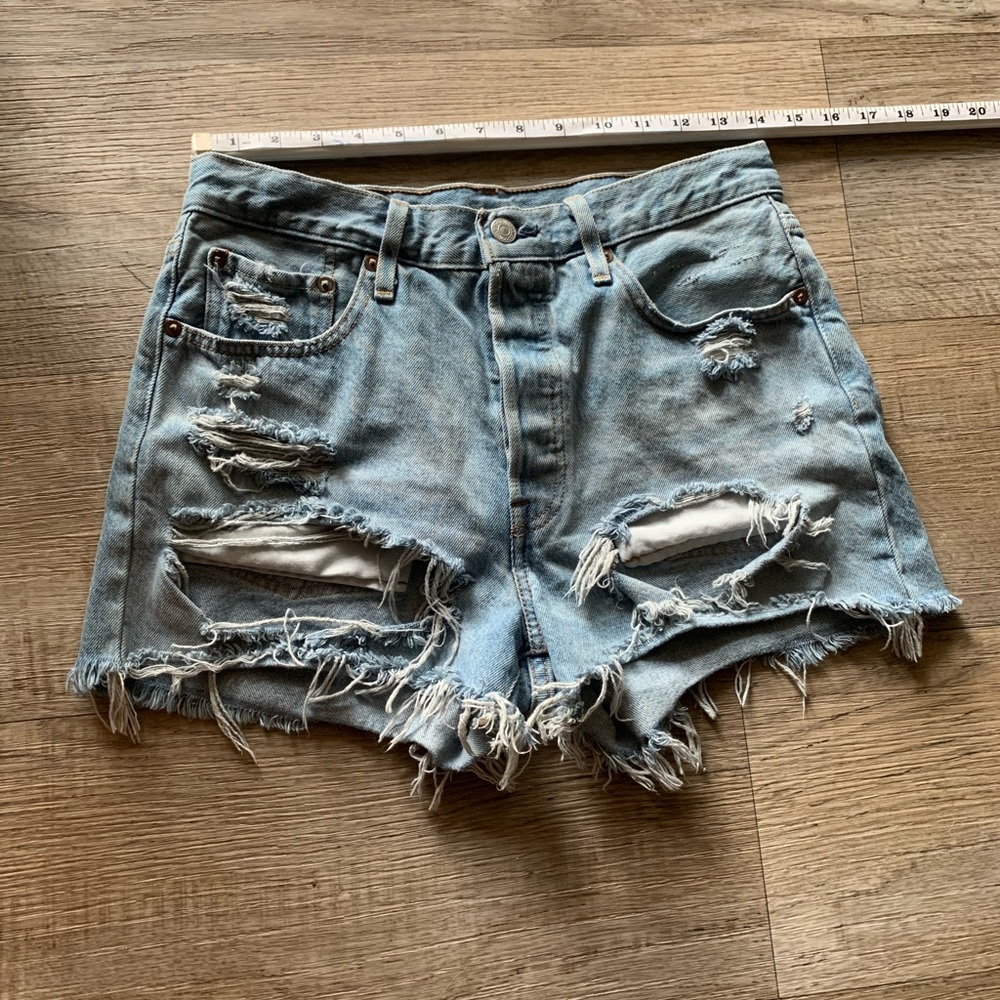 Levi's Distressed Light Blue Denim Jean Shorts